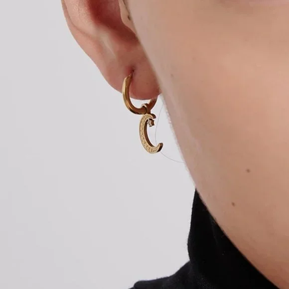 New 18K Gold Plated Diamond Moon Star Huggie Hoop Earrings - Picture 2 of 9